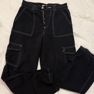 American Threads Black Cargo Jeans with White Stitching